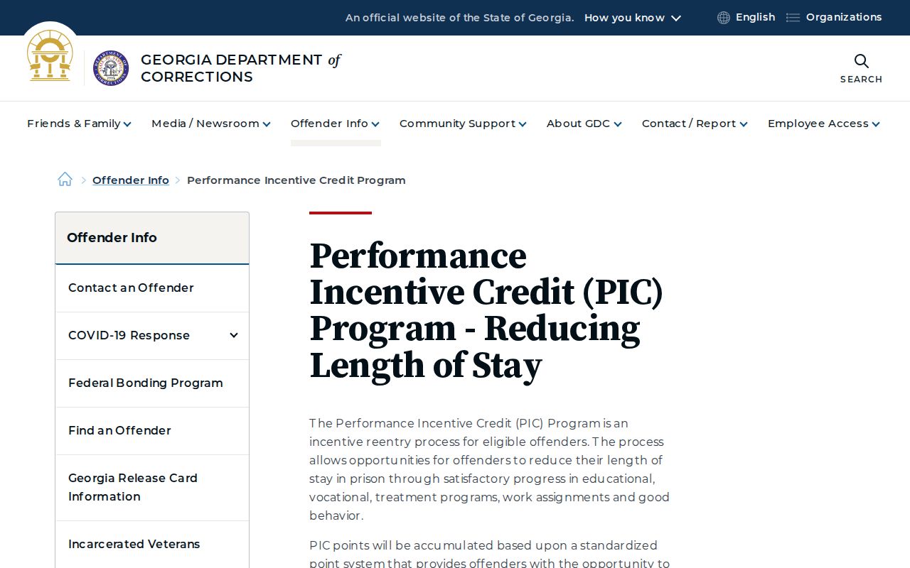 Georgia corrections credit information for a Macon County inmate release date