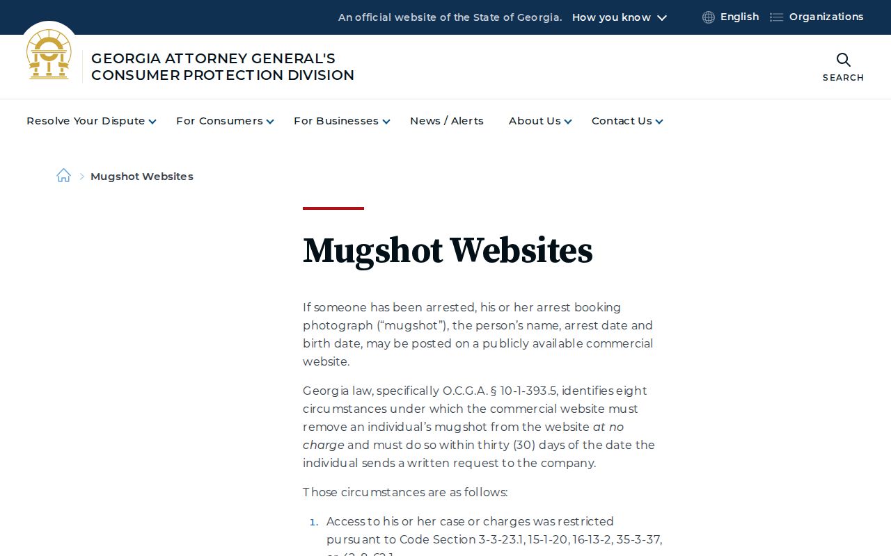 Georgia Attorney General guidance for Macon County released mugshot removal