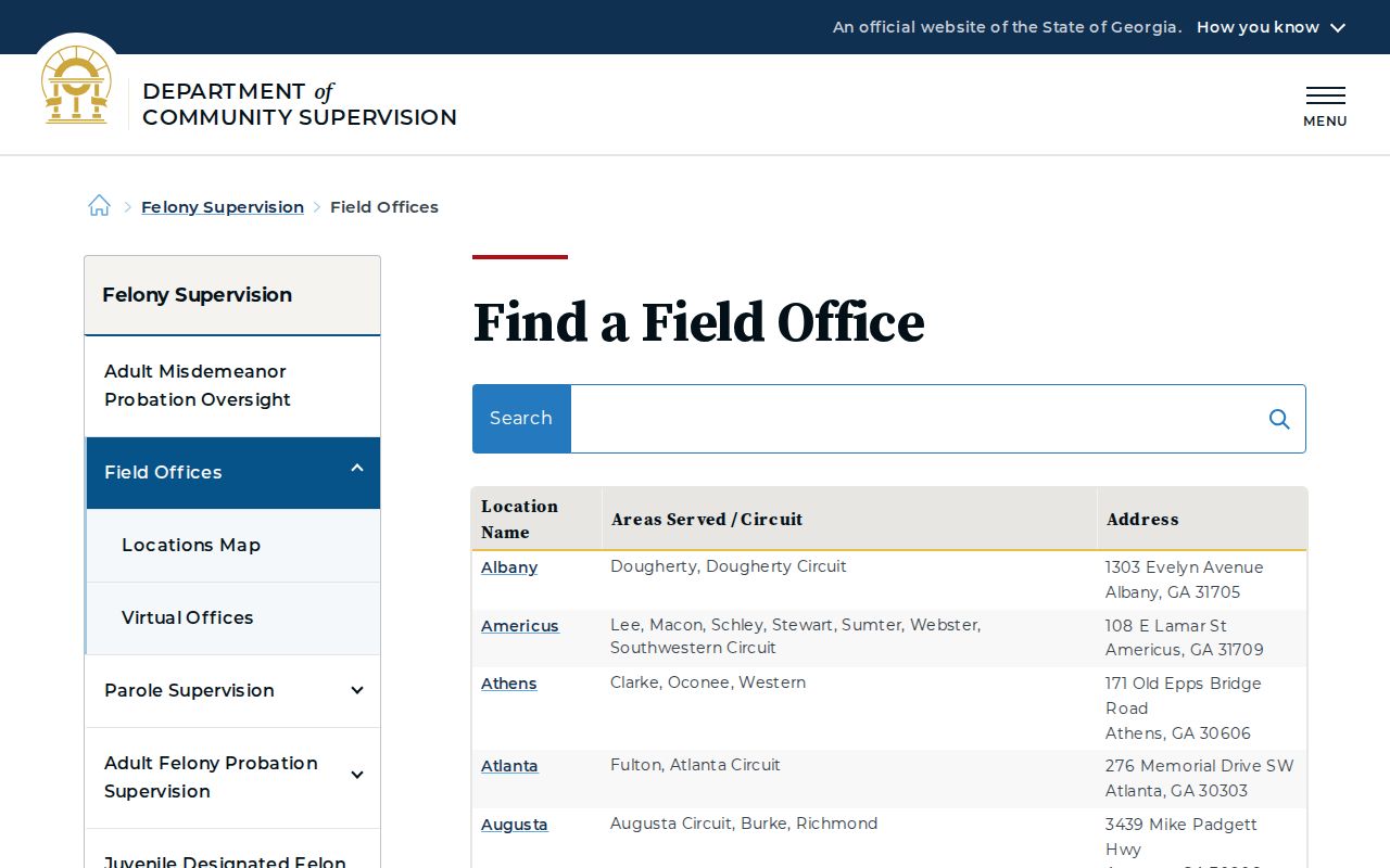 DCS Americus office directory for Macon County parole and probation